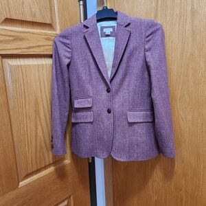 J.Crew Wool Herringbone Dalton Blazer Pink Elbow Patch Size 2